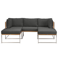 LOUNGESET - 5-teilig - Webstoff / Teak massiv - Anthrazit, Holz/Textil - home24