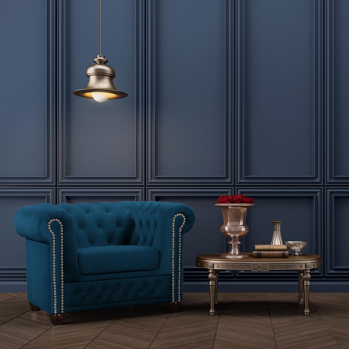 SESSEL - Buchefarben/Dunkelblau, Buchenholz/Textil (104/72/86cm) - home24