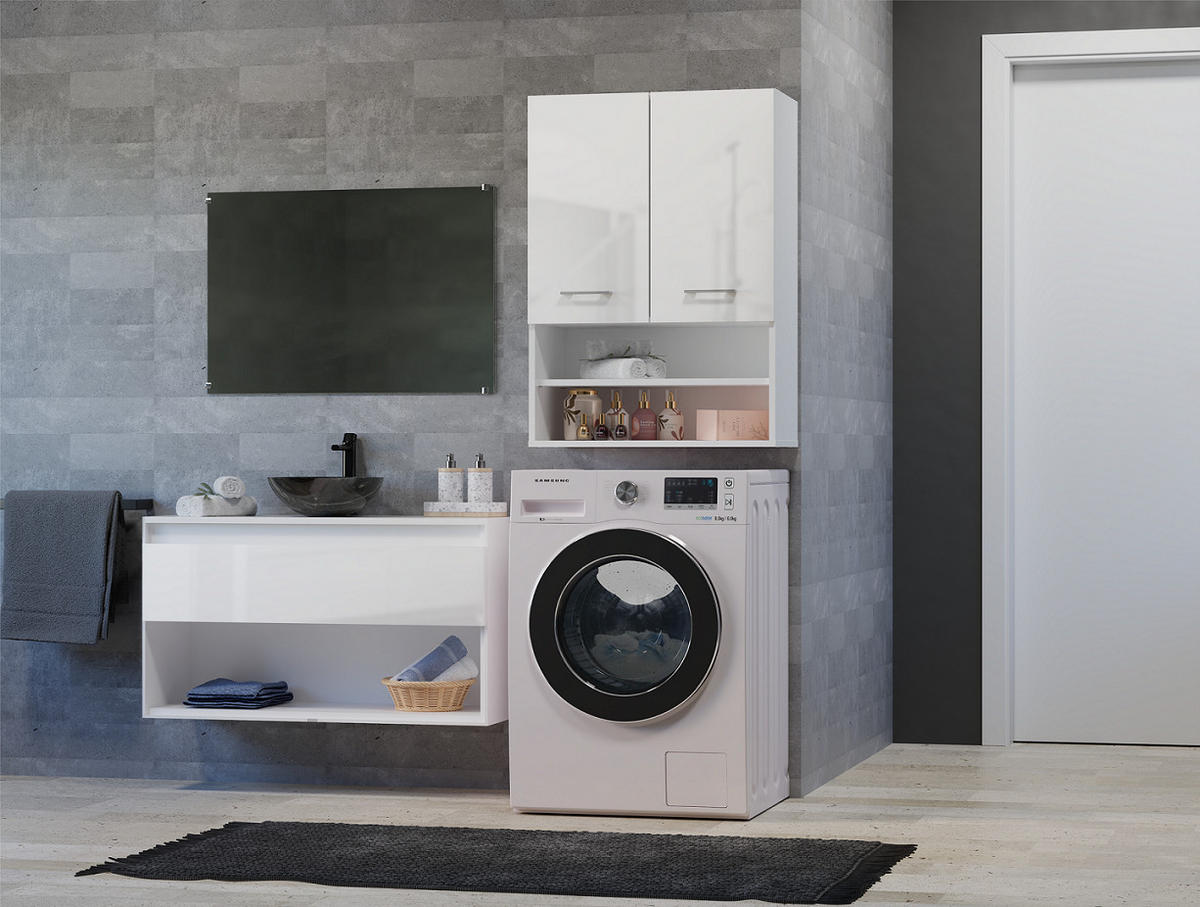 BADEZIMMER-HÄNGESCHRANK POLA MINI DK - WEISS GLÄNZEND - Weiß Hochglanz, Holzwerkstoff (64/90/30cm) - CDF