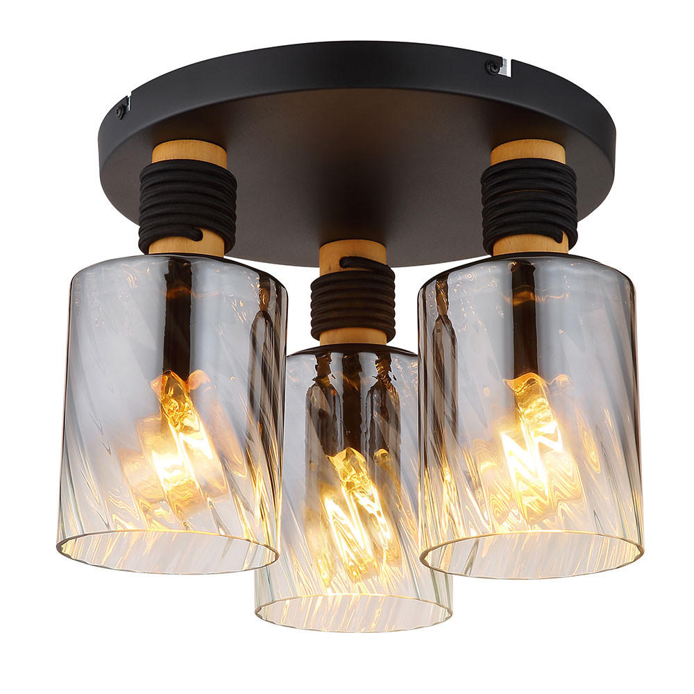 LED DECKENLEUCHTE Metall Rauchglas Schwarz - Schwarz, Holz (31.1/32/25.4cm) - Globo Lighting