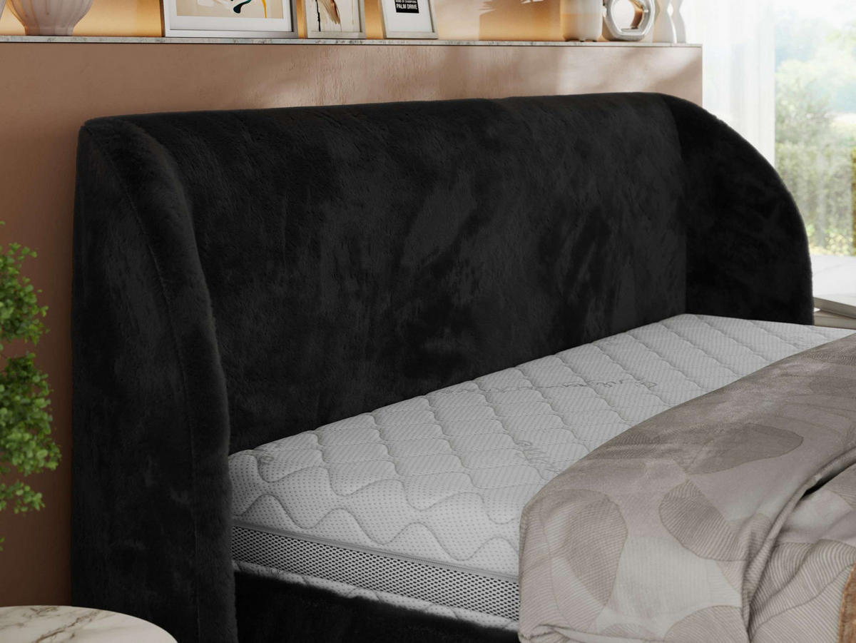 POLSTERBETT CAELA CLASSIC 140/200 - Schwarz Plüsch - Multipocket-Matratze - Schwarz, Textil (140/200cm) - MKS