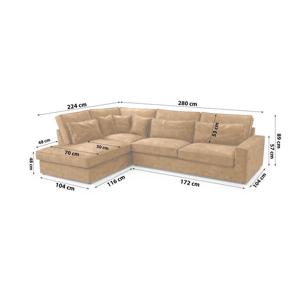 ECKSOFA Eckcouch Monica mini L-form, Braun - Braun, Textil (224/280cm) - Fedve