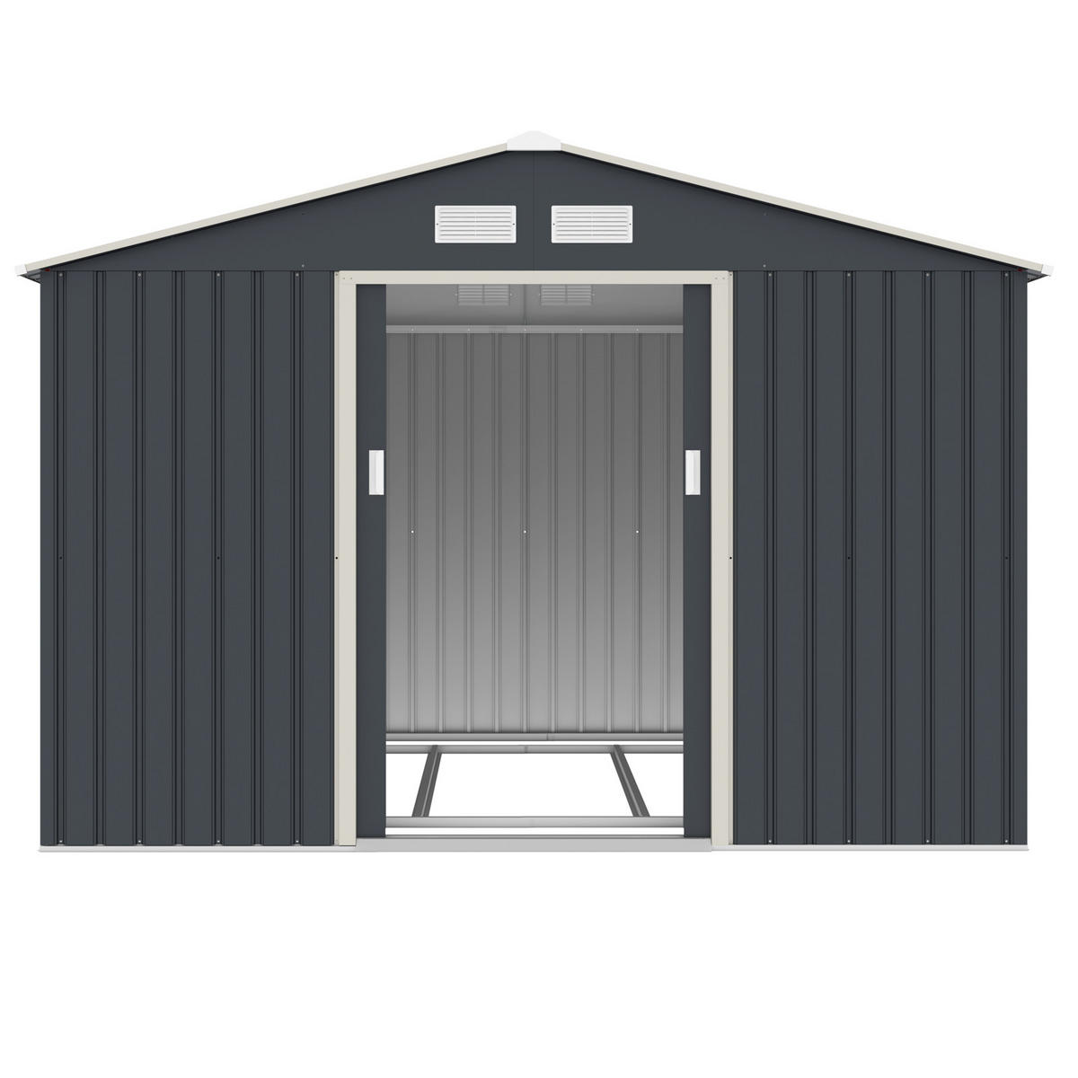 GERÄTEHAUS mit Bodenrahmen Metall S250 Grau - Grau, Metall (277/192/191cm) - HATTORO