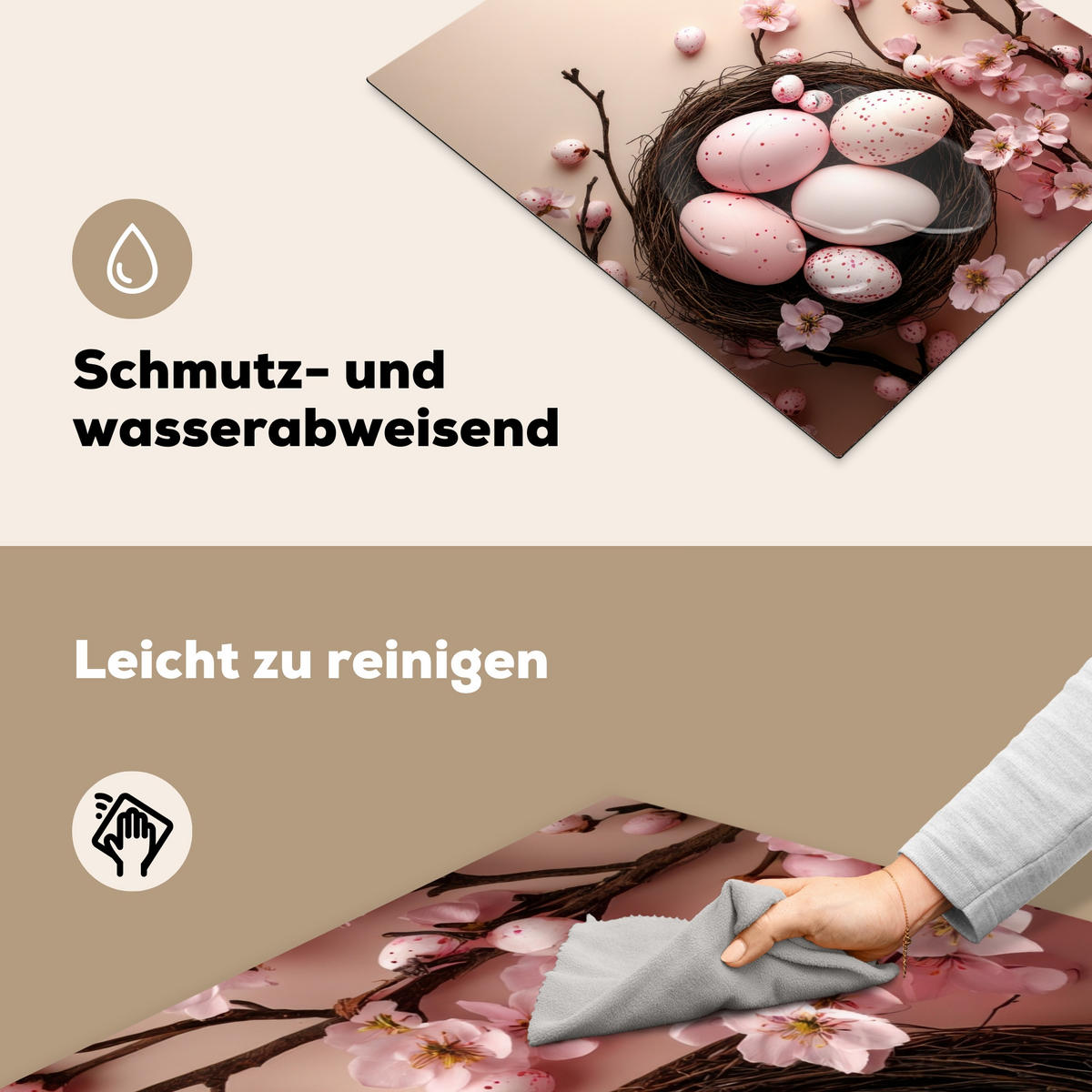 HERDABDECKPLATTE Rosa - Blüten - Eier Herdabdeckung Induktionsfeld 65x52 cm - Hellrosa, Kunststoff (65/52/0.2cm) - MuchoWow