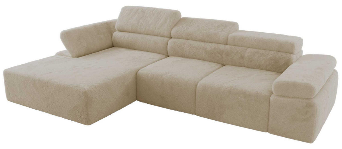 ECKSOFA RILASSO L Creme Plüsch - links - Creme/Schwarz, Kunststoff/Textil (296/174cm) - MKS