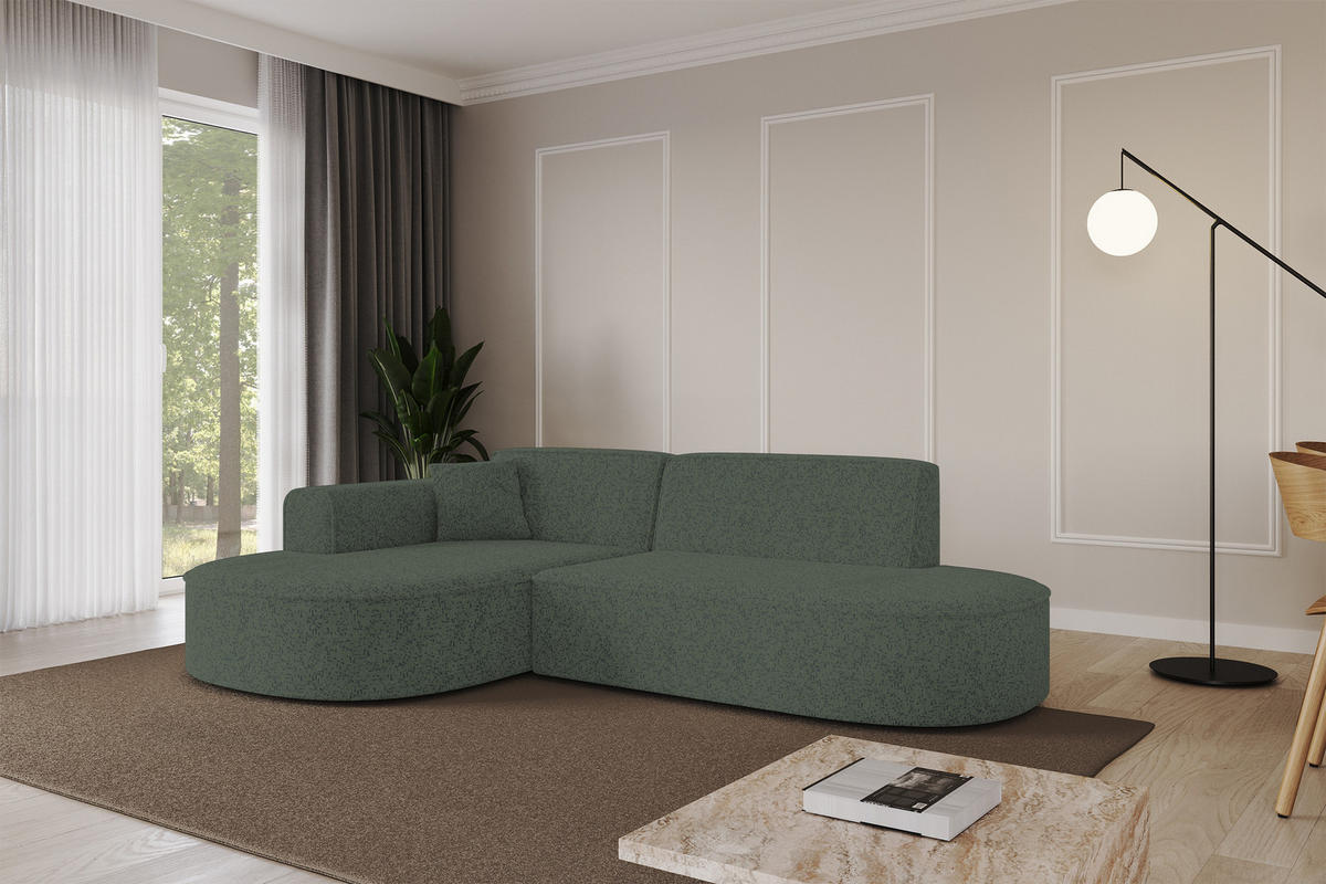 ECKSOFA Ottomane Links MARI-L1 - 243x171x79 cm Grün Tissu - Schwarz/Grün, Holzwerkstoff/Kunststoff (243/171cm) - ALTDECOR