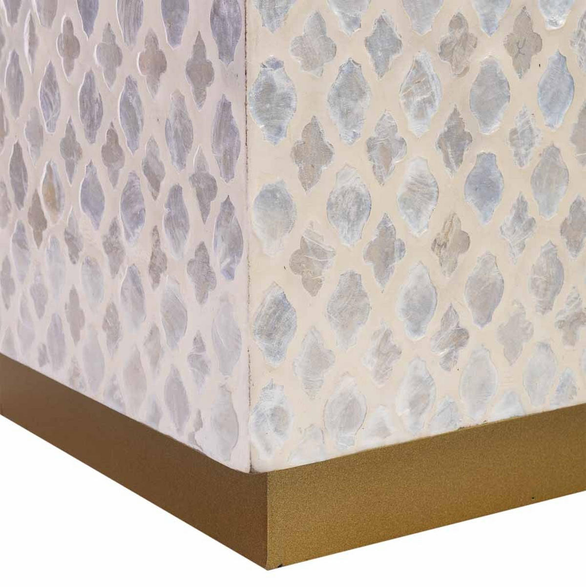 HOCKER aus Holz und Capiz, beige, 35x45cm - Weiß, Holz (35/45/35cm) - Wanderlust