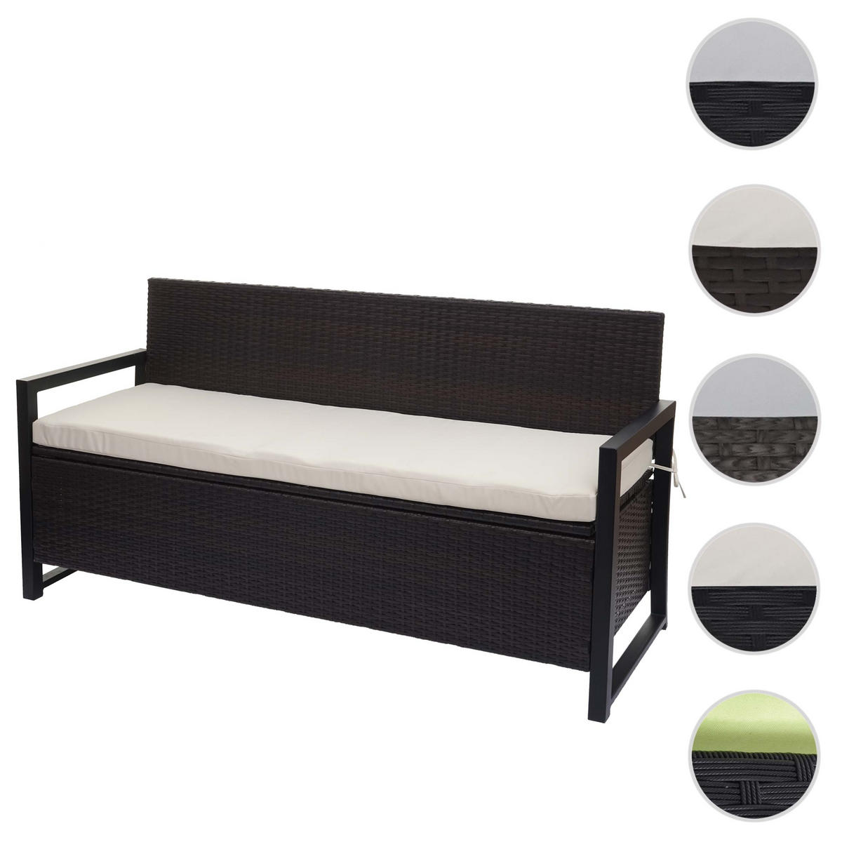 POLY-RATTAN 3ER SITZBANK Braun, Cremeweiß - Braun/Weiß, Kunststoff (164/87/57cm) - MCW