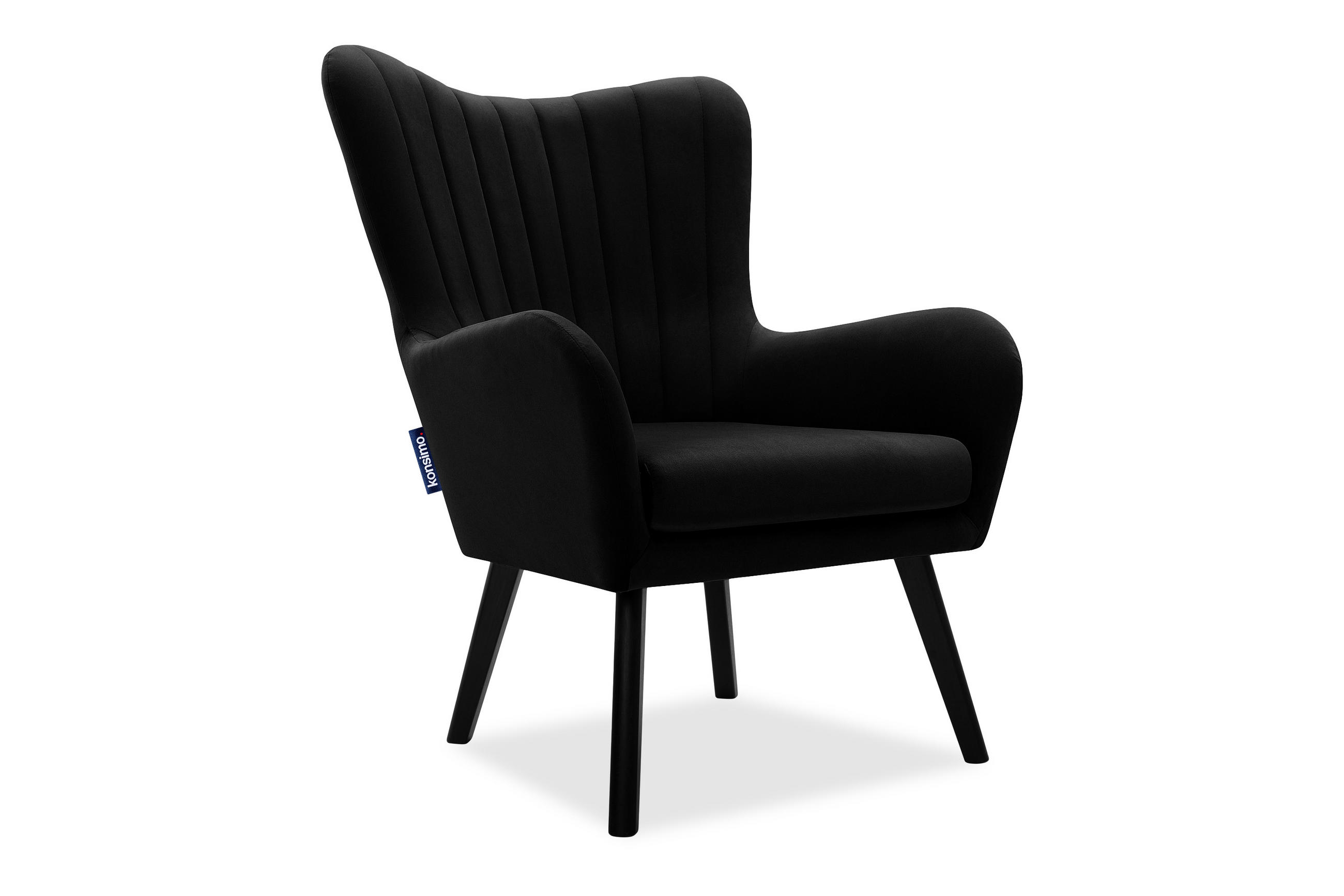 OHRENSESSEL GADI Velourstoff, Schwarz - Schwarz, Holz/Textil (76/100/78cm) - KONSIMO®