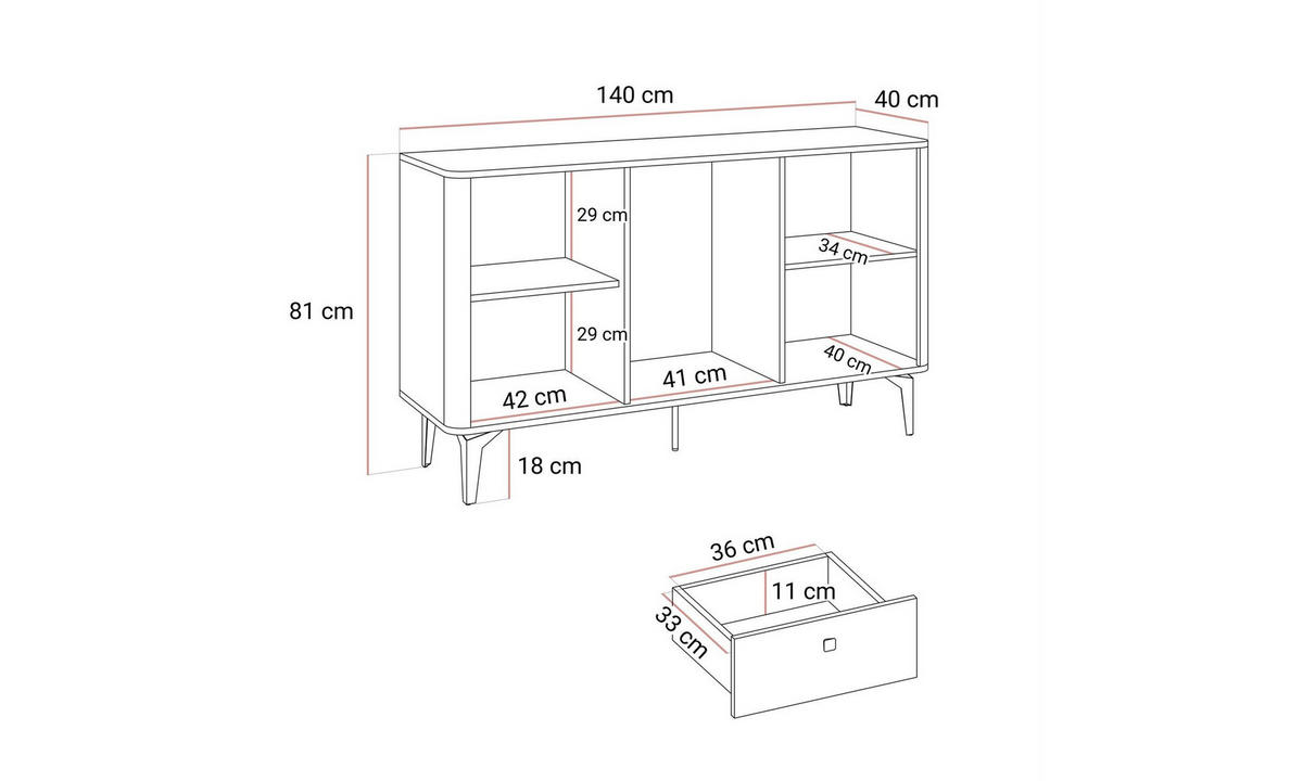 KOMMODE MOCHA 140/40/81 cm 2 Türen 3 Schubladen Kaschmir/Nussbaum Royal - Kaschmir/Schwarz, Holzwerkstoff/Kunststoff (140/81/40cm) - Lookway