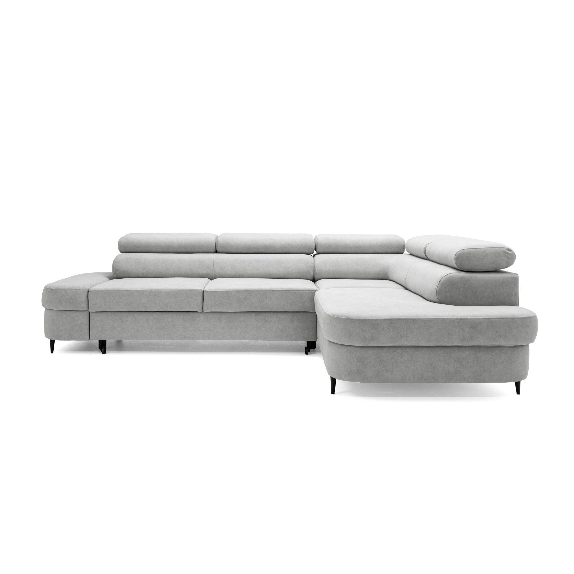ECKSOFA PRIAM L Rechts mit Schlaffunktion 125x195 Velours Hellgrau - Hellgrau/Schwarz, Holz/Textil (203/275cm) - Muffo