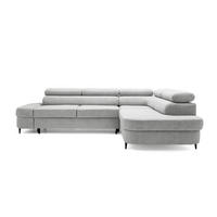 ECKSOFA PRIAM L Rechts mit Schlaffunktion 125x195 Velours Hellgrau - Hellgrau/Schwarz, Holz/Textil (203/275cm) - Muffo