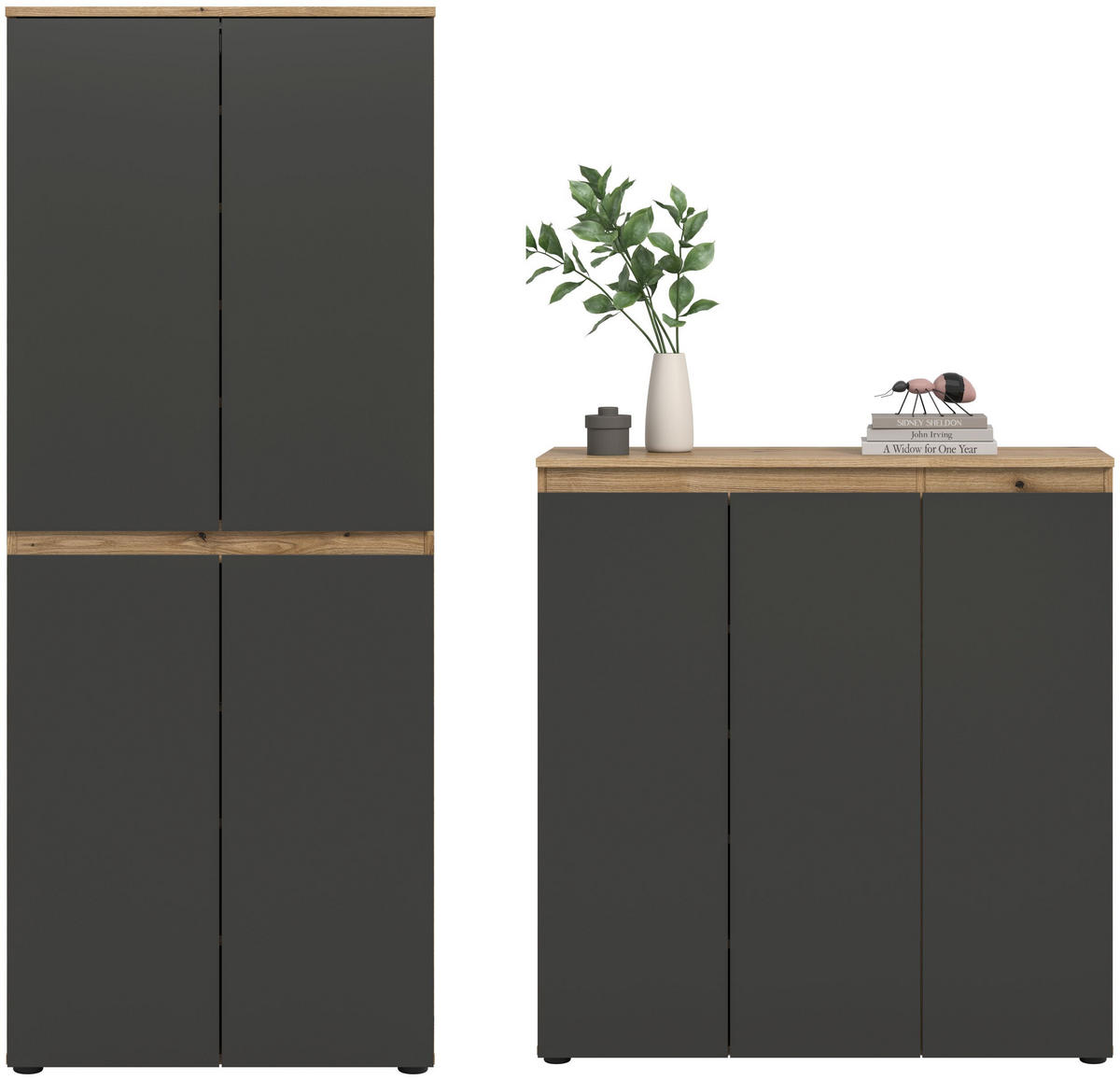 UNIVERSALSCHRANK Scarpa anthrazit/Evoke Oak Nachbildung 140/175/37 cm - Anthrazit, Holzwerkstoff (140/175/37cm) - Xonox