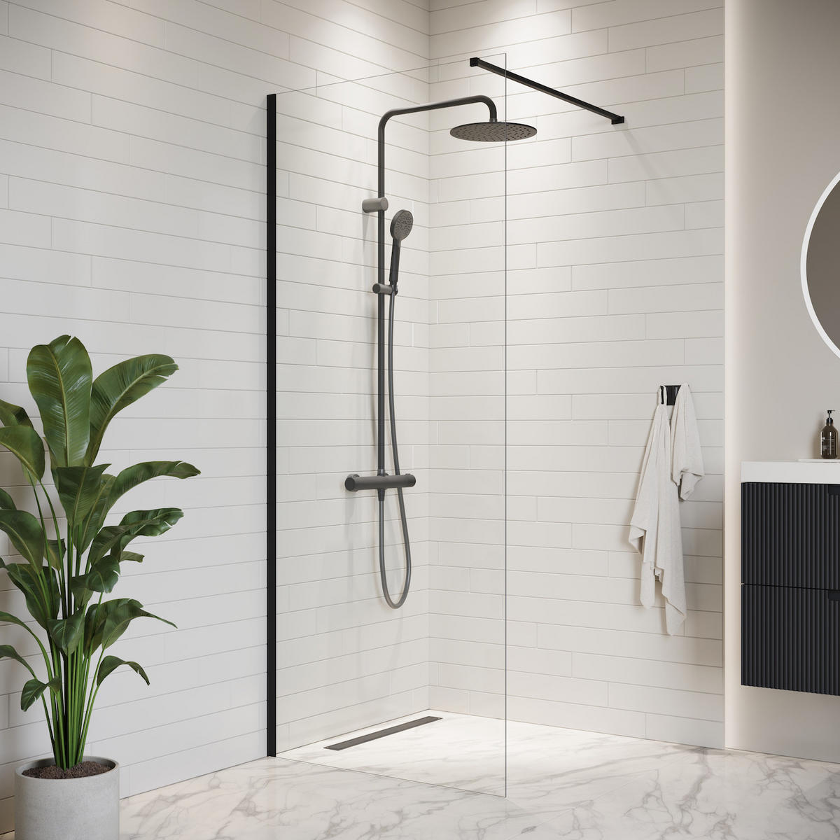 DUSCHWAND Florida - 70 x 200 cm - Schwarz - Walk-In Duschabtrennung aus Sicherheitsglas - Schwarz, Glas (70/200cm) - Badplaats