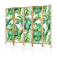 PARAVENT Japanischer 5-tlg 225x172 cm Tropische Bl tter - Grün, Holz/Textil (225/172/3cm) - Muralo
