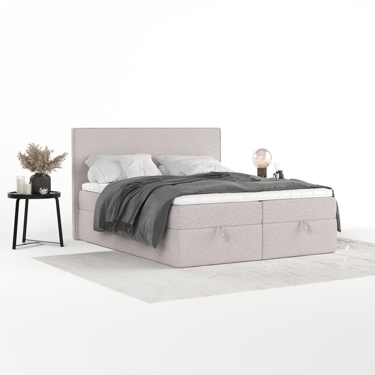 BOXBETT Velma 160/200 cm Beige im Riva Stoff - Beige/Schwarz, Holz/Holzwerkstoff (160/200cm) - AltaBeds