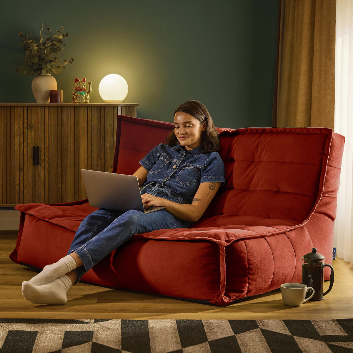 SITZSACK Sofa Kota aus Samt - Terracotta, Textil (140/72/100cm) - icon
