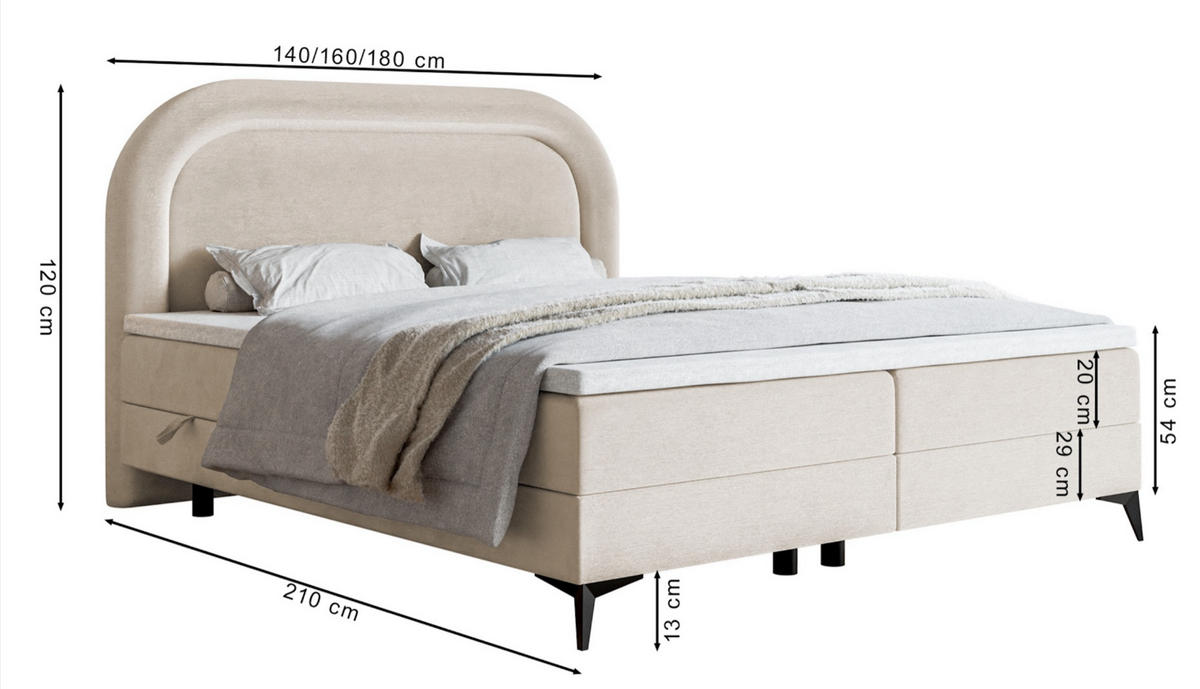 BOXBETT Loreo Hellgrau Samt wasserfest 160x200 cm - Hellgrau/Schwarz, Holz/Textil (160/200cm) - Selsey