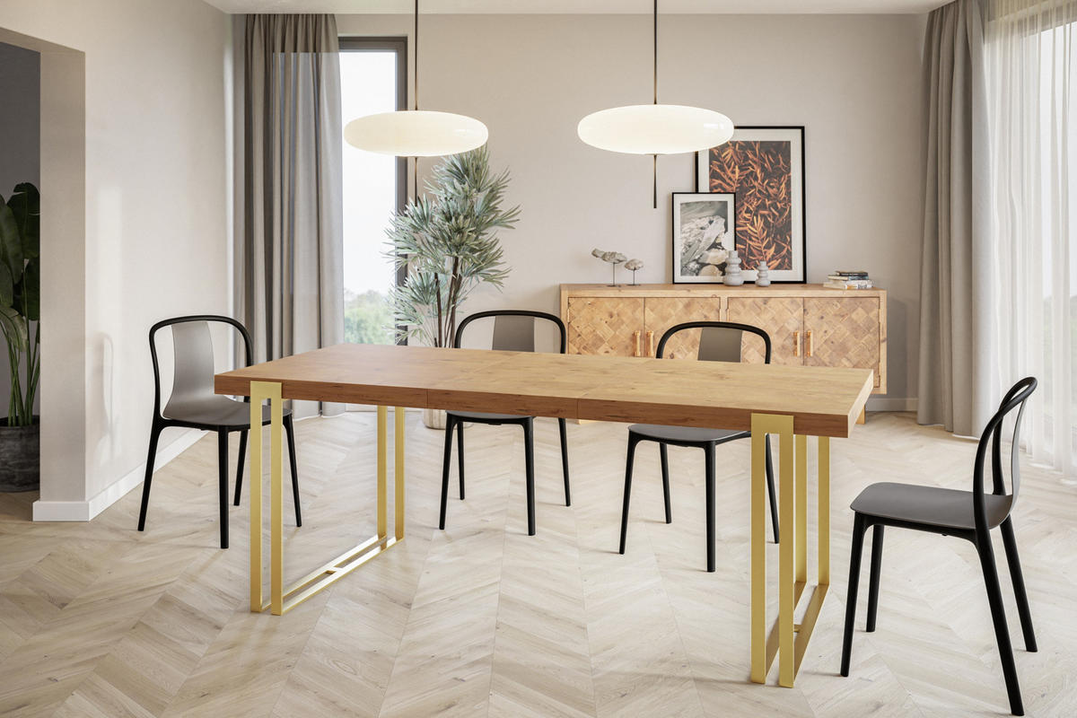 ESSZIMMERTISCH ROSA, ausziehbarer Tisch 140-240X80X77 cm, Farbe: LANCELOT, mit Metallbeinen in Farbe Gold - Beige/Goldfarben, Holzwerkstoff (140/80/77cm) - Alpi-Möbel