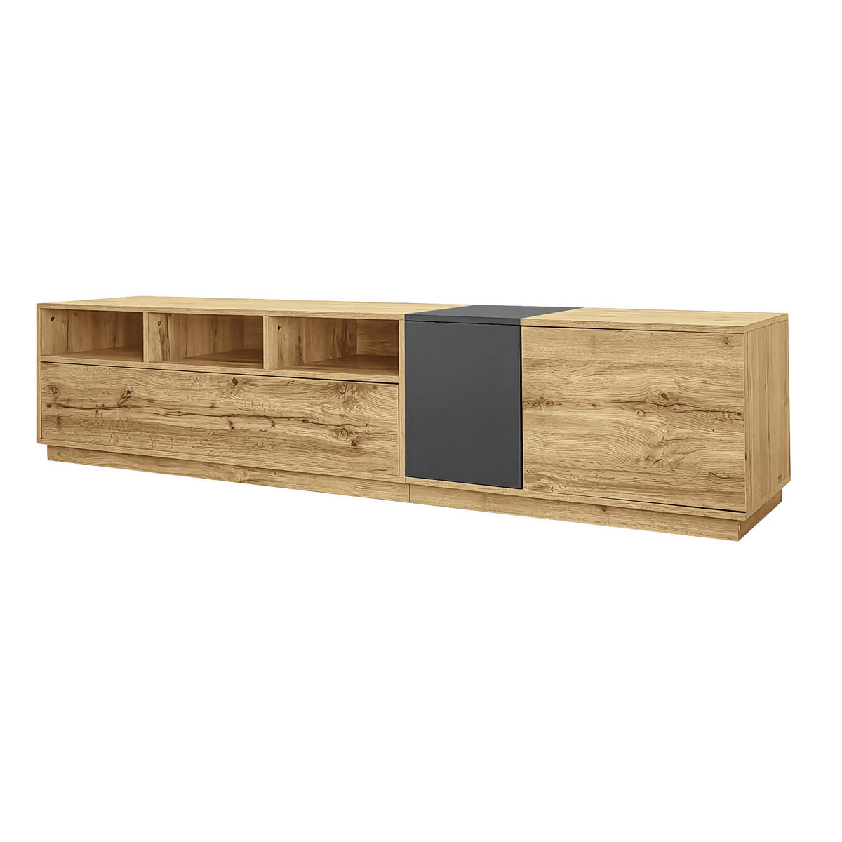 TV-STÄNDER 200/45/45 cm schwarz-grau mit Holzplatte und offenen Fächern - Schwarz, Holzwerkstoff (200/45/45cm) - OKWISH