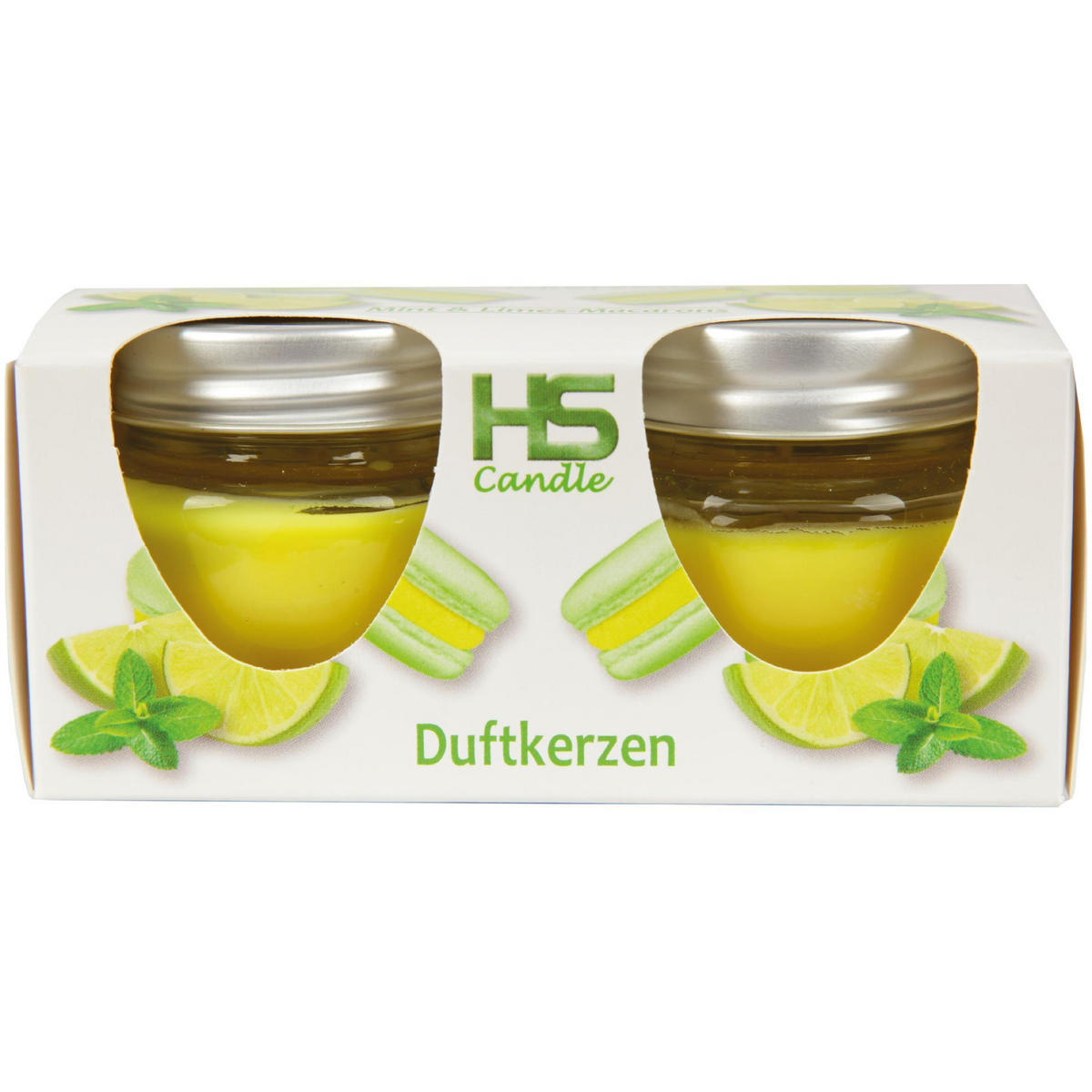 DUFTKERZE im Glas "Macaron Mint & Limes" mit Deckel, 2er Pack mit je ca. 7 Std. Brenndauer, Ø6cm , Raumduft als Geschenk und Dekoration - Mintgrün, Glas (6/5cm) - HS Candle