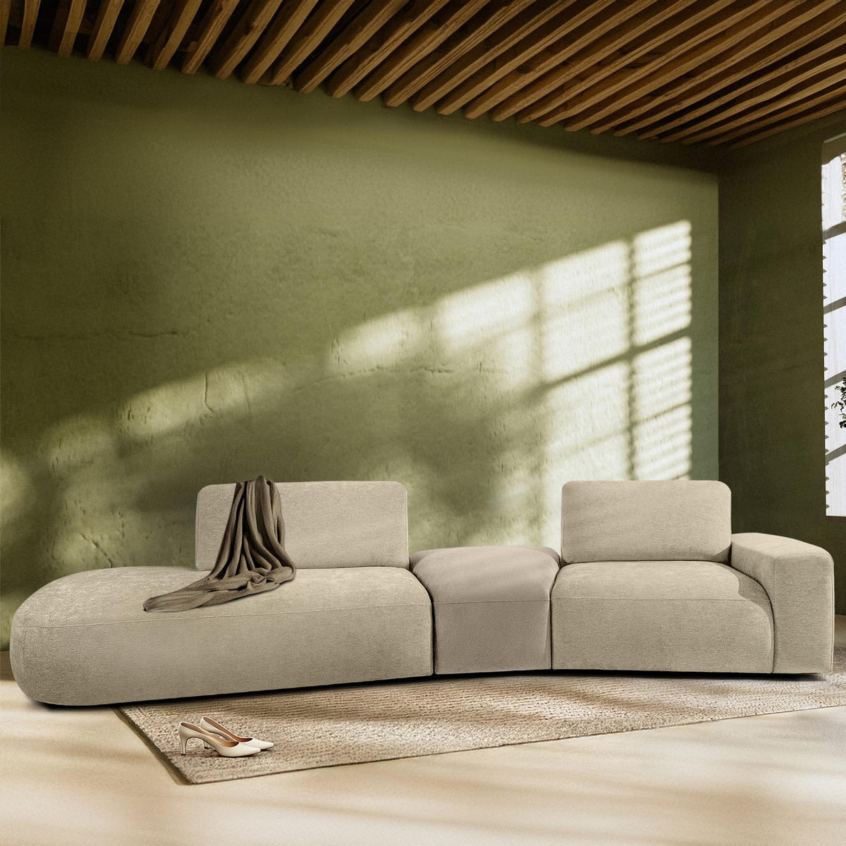 4-SITZER ECKSOFA ZUCCO Chenille links, Creme - Creme, Textil (350/84/105cm) - KONSIMO®