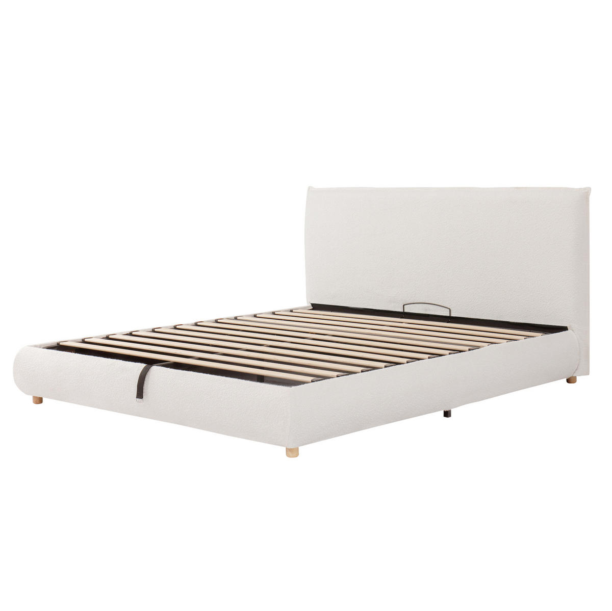 POLSTERBETT 180/200 cm Weiß aus Bouclé mit Bettkasten - Weiß, Holzwerkstoff (180/200cm) - OKMYHOME