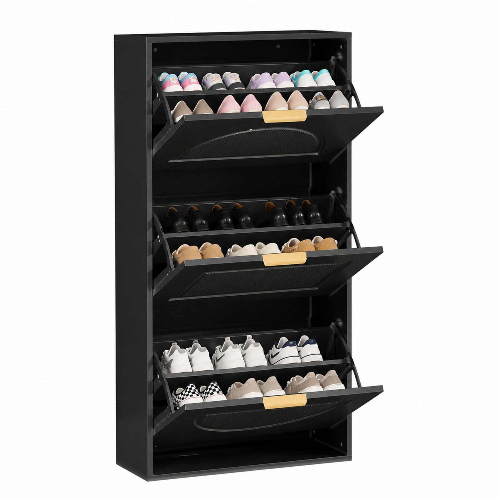 Beauniv Schuhschrank Schwarz 24x114x60 cm