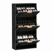 SCHUHSCHRANK mit 3 Klappen 60 x 24 x 114 cm MDF Schwarz - Schwarz, Holz (24/114/60cm) - Beauniv