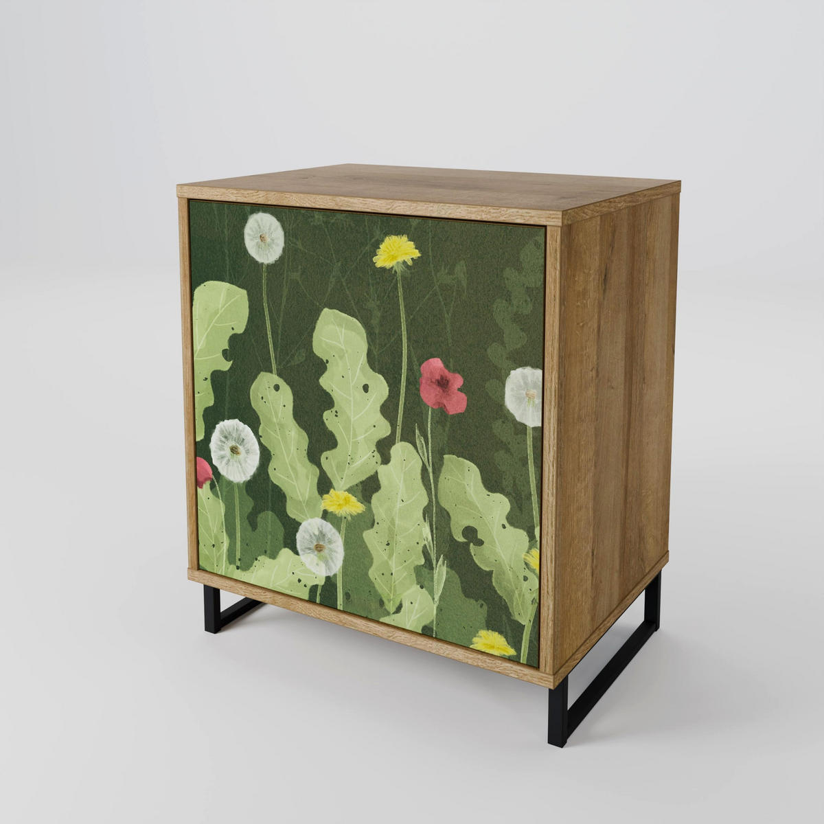 SIDEBOARD DANDELION AMUSE, Eichefarben, 57,5x42x72,5 cm, Schwarze Metallfüße - Eichefarben/Multicolor, Holzwerkstoff/Metall (57.5/72.5/42cm) - SpaceRebels