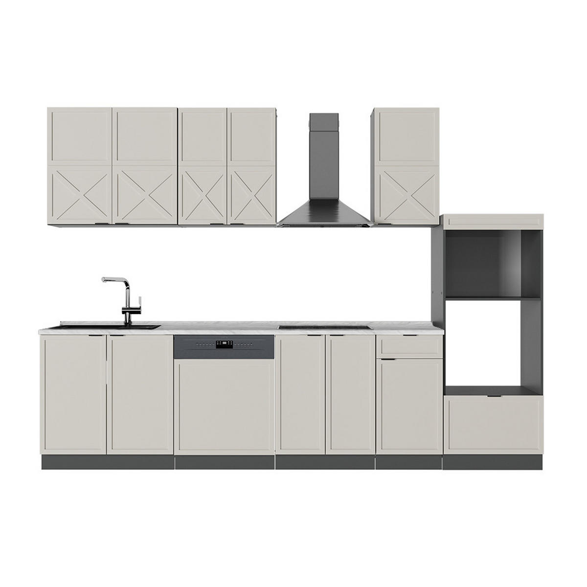 KÜCHENZEILE Fame-Line GrauBeige/Anthrazit 300 cm mit Hochschrank ohne AP - Anthrazit/Grau, Holzwerkstoff (300/81.6/46cm) - Vicco