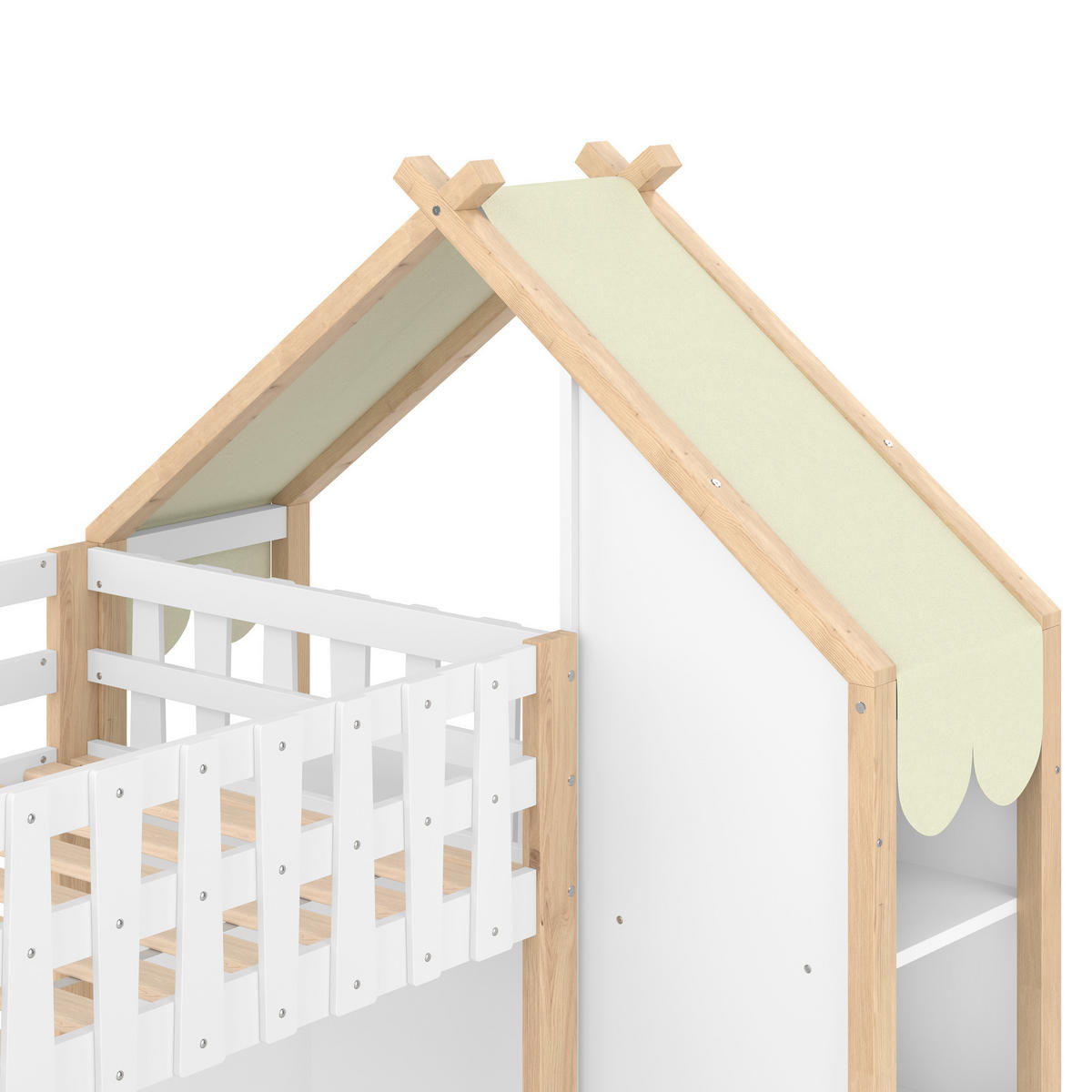ETAGENBETT 90/200 cm + 140/200 cm weiß mit zwei Schubladen und Hausdach - Weiß, Holz (90/200cm) - OKWISH
