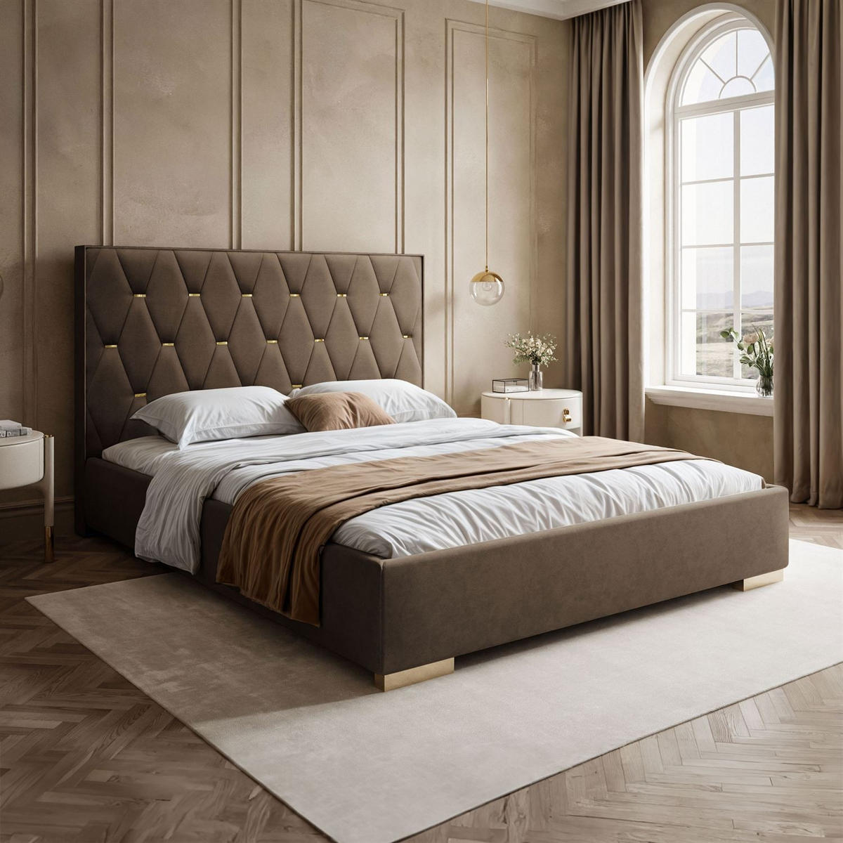POLSTERBETT IZOLDA mit hohem Kopfteil 160x200 cm Royal Velvet 196 - Braun, Textil - Lookway