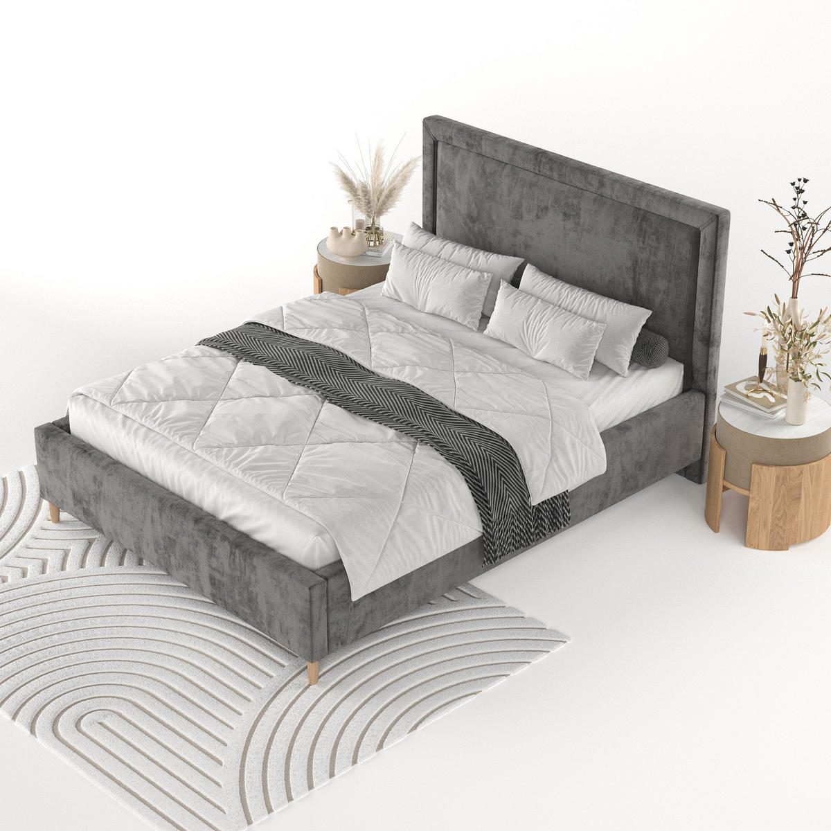 POLSTERBETT Vega 140/200 cm Anthrazit im Lotta Stoff - Anthrazit/Naturfarben, Holz/Holzwerkstoff (140/200cm) - AltaBeds