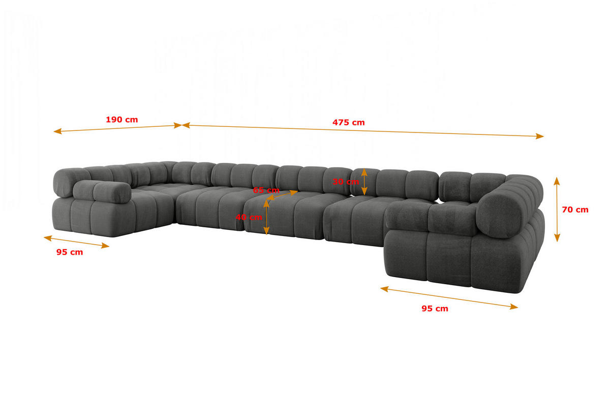 WOHNLANDSCHAFT modulares Sofa Birno-U3 - 475x190x70 cm Dunkelgrau Velours - Dunkelgrau, Holzwerkstoff/Textil (475/70/190cm) - ALTDECOR