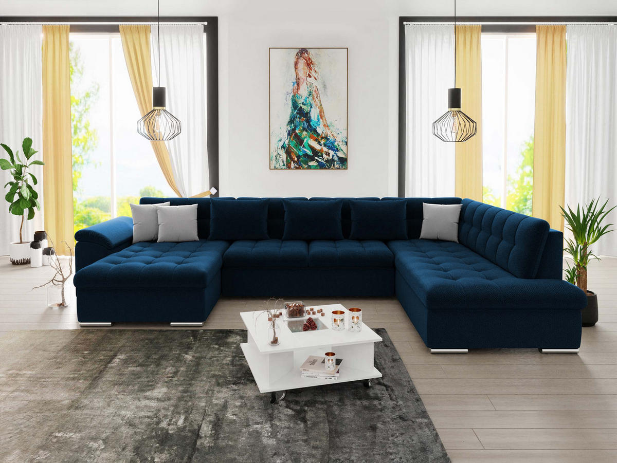 WOHNLANDSCHAFT Niko Bis, Seite: Links - Dunkelblau, Holz/Textil (348/76/205cm) - MIRJAN24