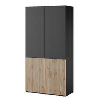 DREHTÜRENSCHRANK - Schrank Minewra 100 - Schwarz + Sento - Eiche Wotan/Schwarz, Holzwerkstoff (101/200/51cm) - Möblo