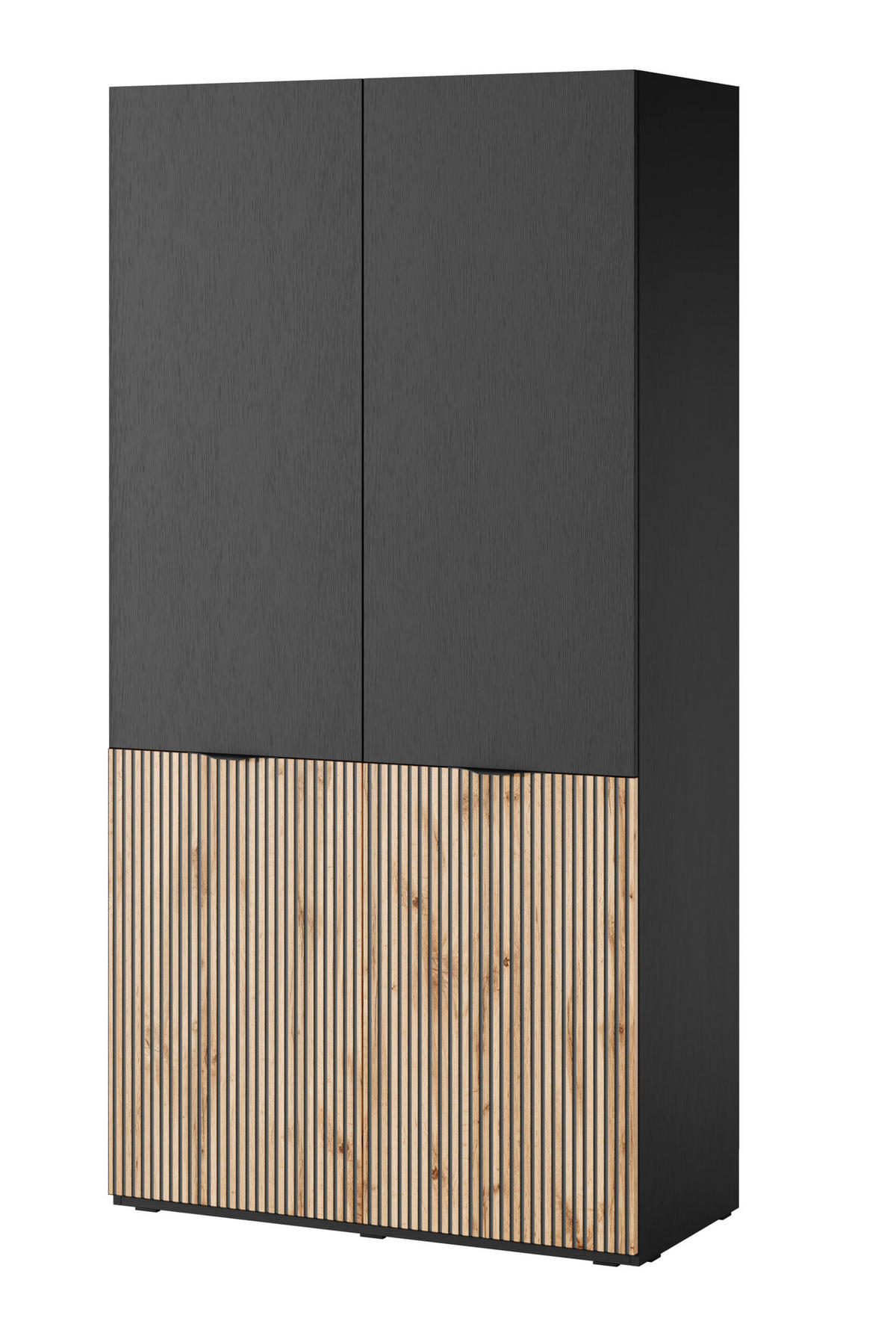 DREHTÜRENSCHRANK - Schrank Minewra 100 - Schwarz + Sento - Eiche Wotan/Schwarz, Holzwerkstoff (101/200/51cm) - Möblo