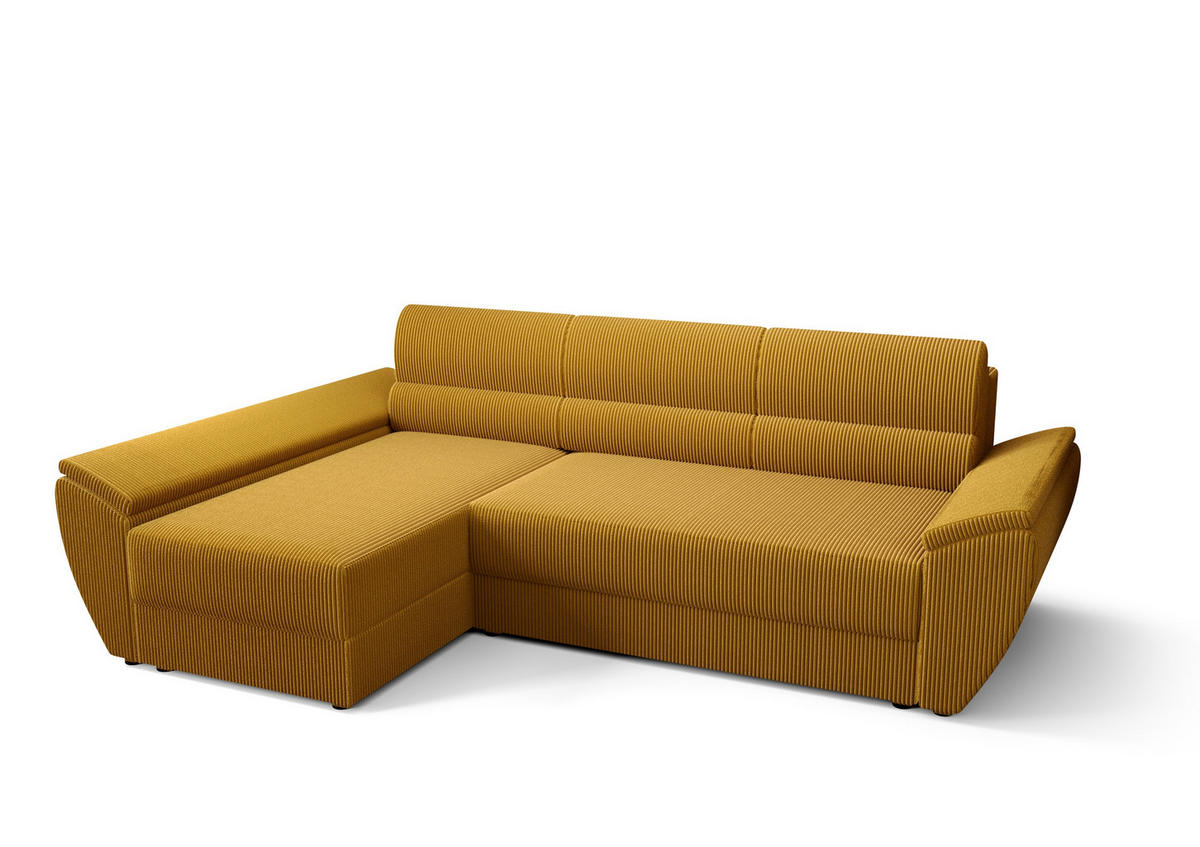 ECKSOFA L REBI L3 Poso 01 Links mit Schlaffunktion, Senfton - Gelb, Textil (251/140cm)