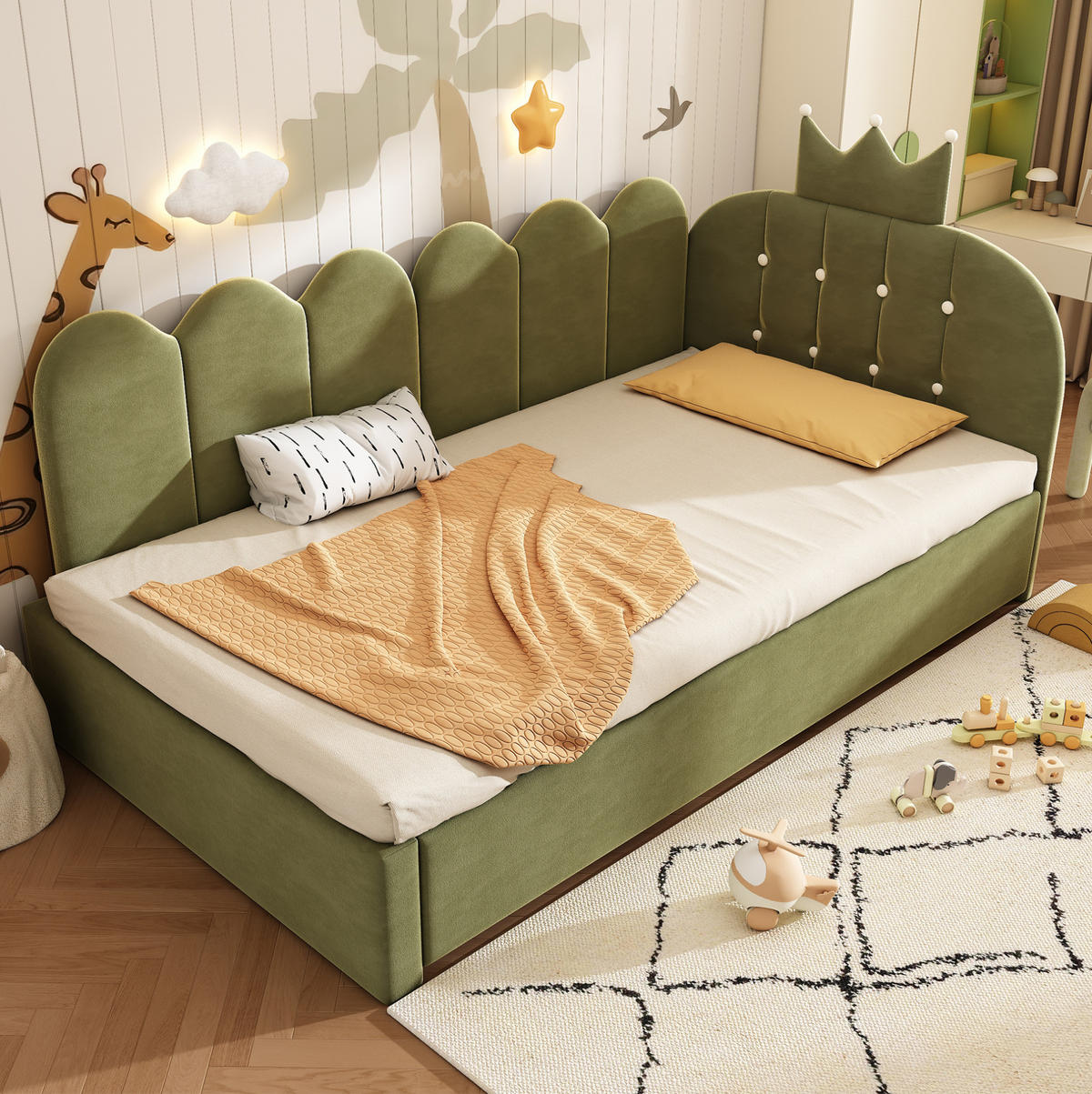 BETT mit Ausziehbett 90x200 cm Samt Grün - Grün, Holzwerkstoff (90/200cm) - Beauniv