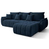 ECKSOFA Romuldi mit Schlaffunktion, Marineblau Samt, rechtsseitig - Schwarz/Dunkelblau, Kunststoff/Textil (185/280cm) - Selsey