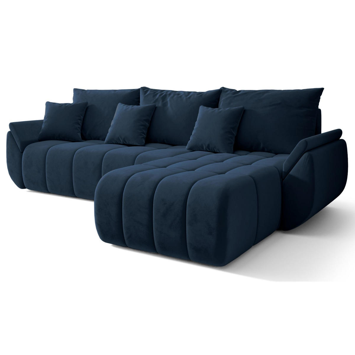 ECKSOFA Romuldi mit Schlaffunktion, Marineblau Samt, rechtsseitig - Schwarz/Dunkelblau, Kunststoff/Textil (185/280cm) - Selsey
