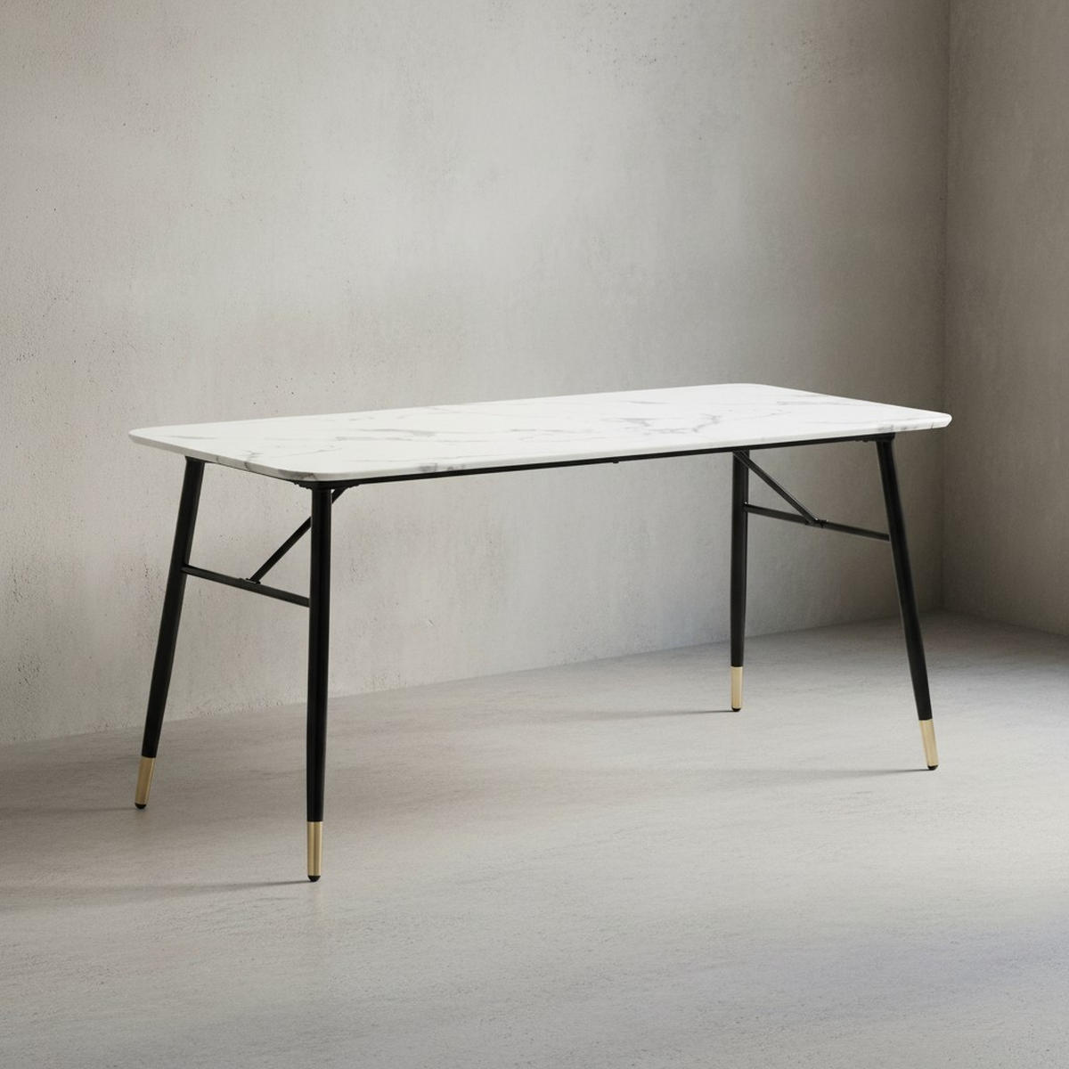 ESSTISCH Marmoroptik Metall Rechteckig Modern Klein, Weiß 140x80x76 cm - Goldfarben/Weiß, Holzwerkstoff/Metall (80/140/76cm) - KADIMA DESIGN