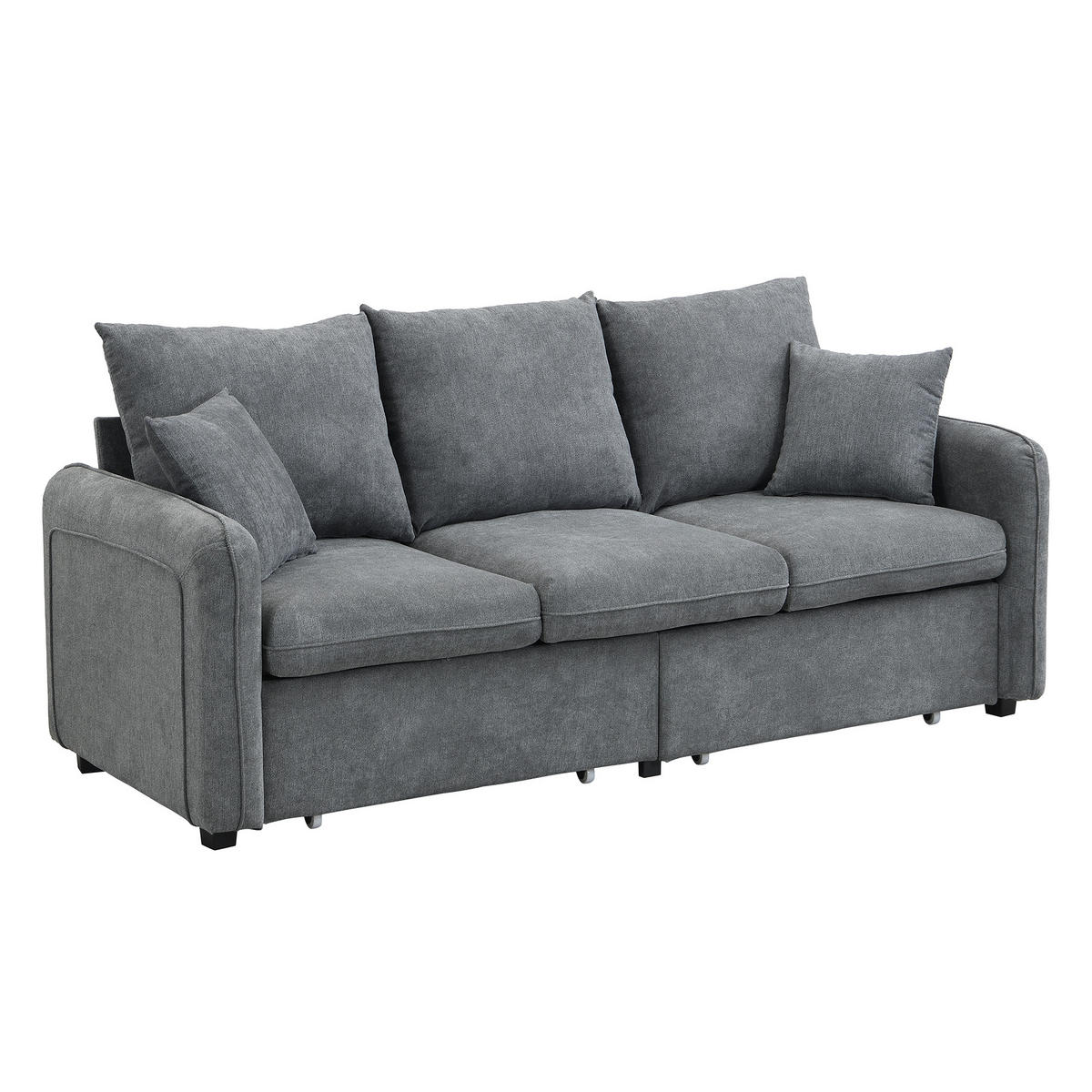 WOHNLANDSCHAFT U-Form Dreisitzer mit Schlaffunktion und Staufunktion Chenille Dunkelgrau 220/140/85 cm - Dunkelgrau, Kunststoff (188/86/186cm) - OKWISH