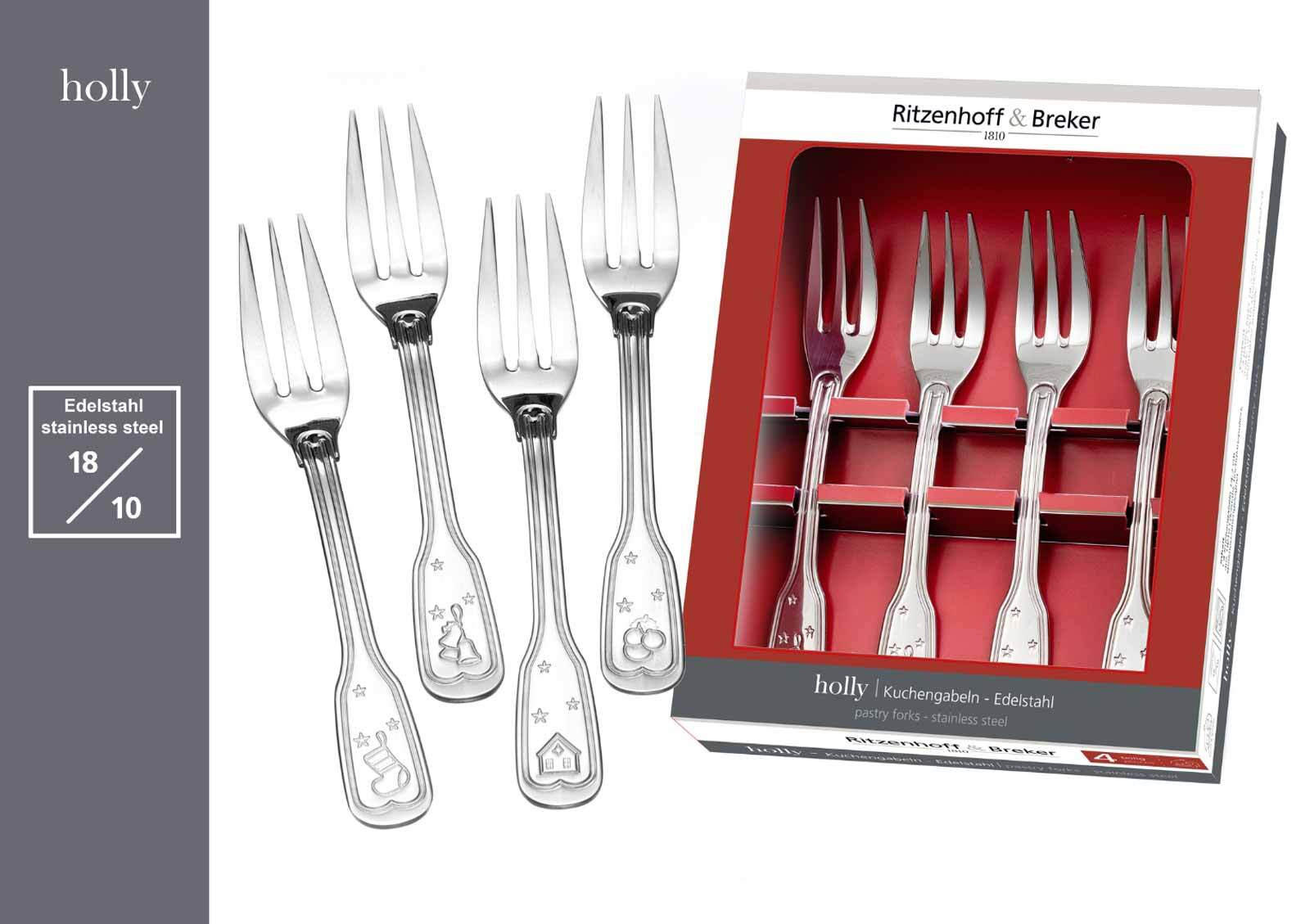 KUCHENGABEL-SET Holly silber 14,2 cm 4er Set - Silberfarben, Metall - Ritzenhoff Breker