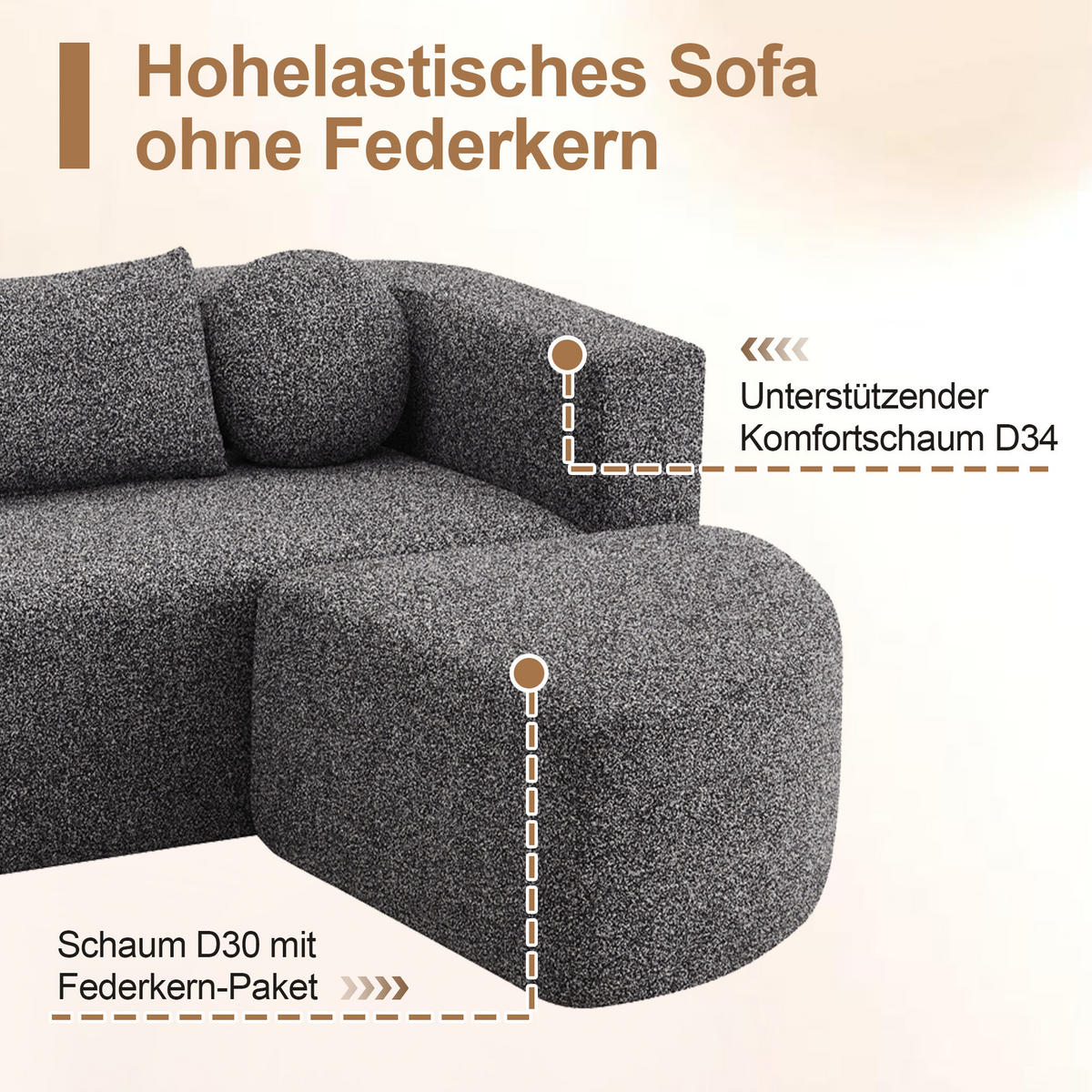 SCHLAFSOFA Schwarz Cloud Couch Chenille Schlaffunktion 292cm - Schwarz, Textil (165/68/292cm) - FLIEKS