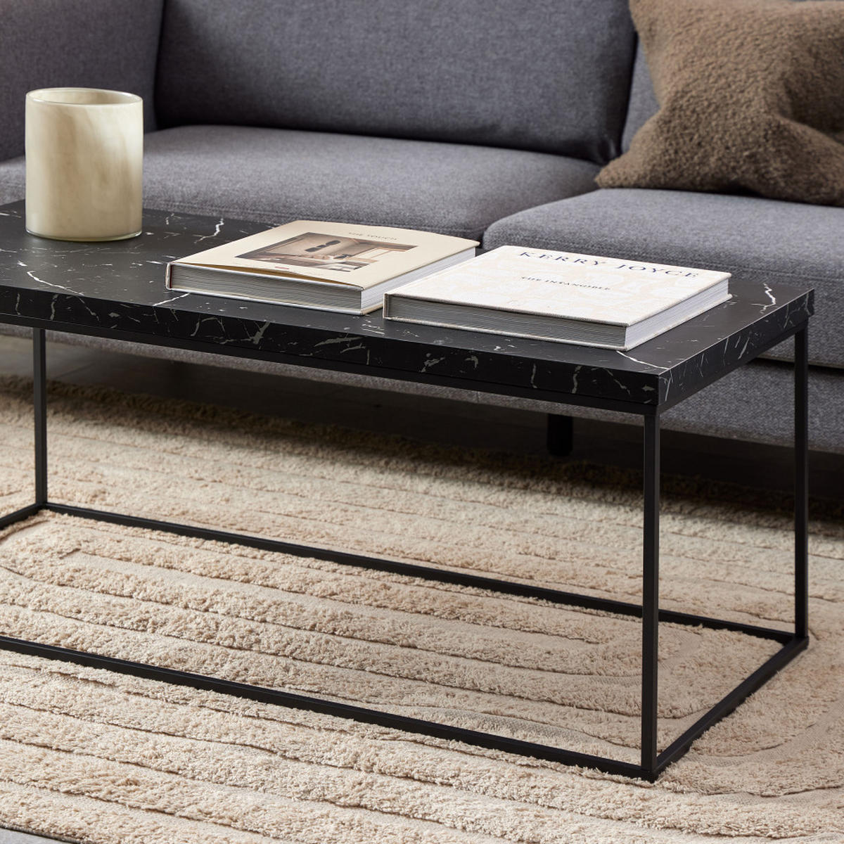 COUCHTISCH aus Marmor und Metall, 110x55cm - Mixo - Schwarz - Schwarz, Stein (110/55/45cm) - Drawer