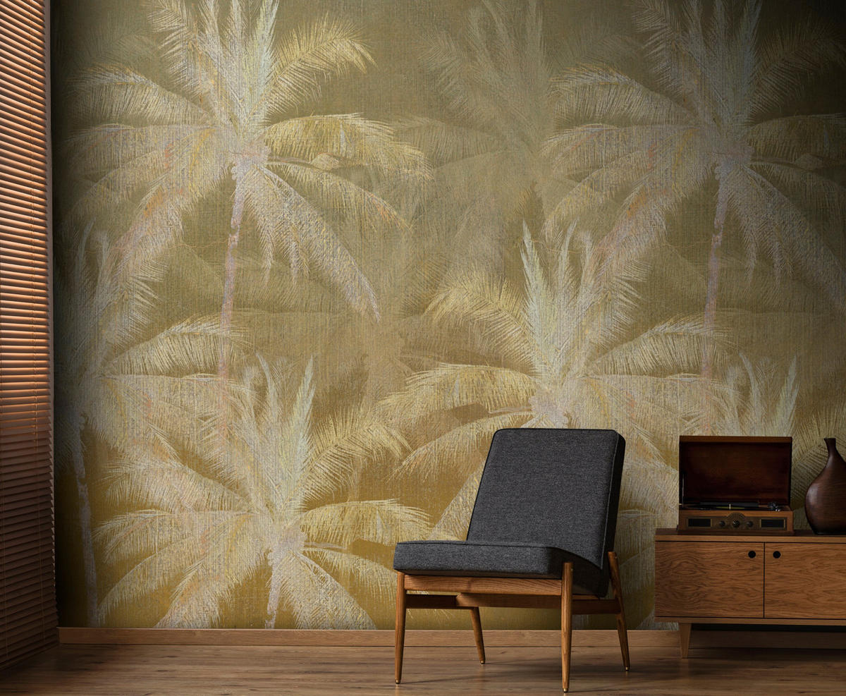 FOTOTAPETE Vintage-Palme ocker - Gelb, Papier/Kunststoff (300/280cm) - Art for the Home