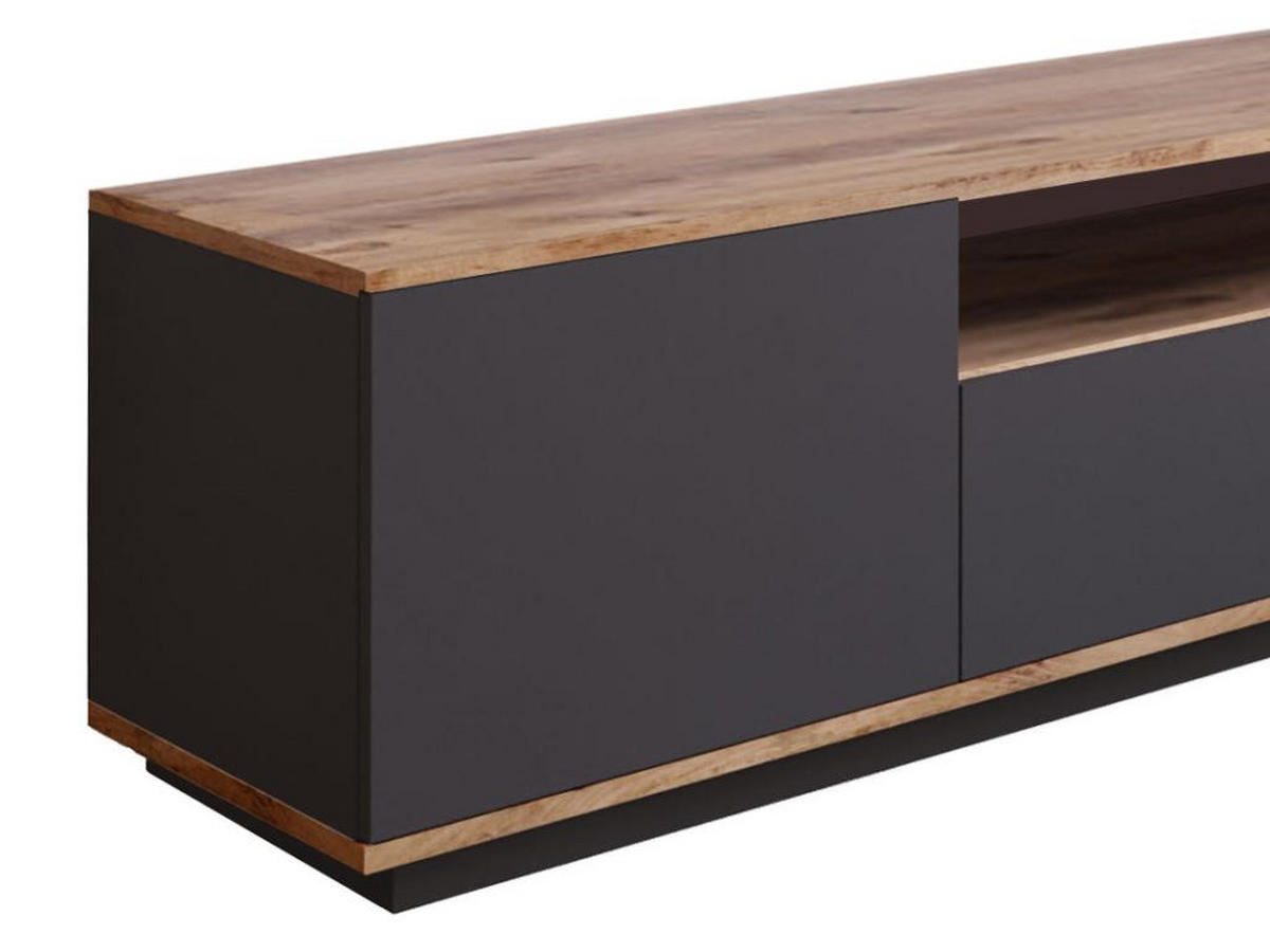 TV-MÖBEL mit 3 Türen & 1 Ablagefach - Anthrazit & Holzfarben - LOTULA - Anthrazit, Holz (44.5/44.6/180cm) - Vente-Unique