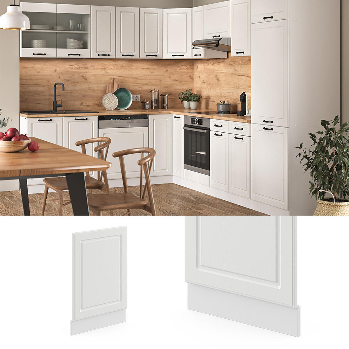 FRONTBLENDE R-Line Weiß Landhaus 45 cm, AP Anthrazit - Creme/Weiß, Holzwerkstoff (45/57.2/1.6cm) - Vicco